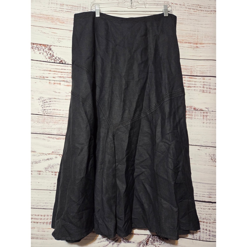 Ashley Stewart Black Linen Blend Paneled Midi Skirt Plus Size 14W  Witchy